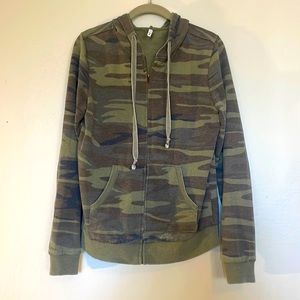Z supply distressed camo hooded sweatshirt